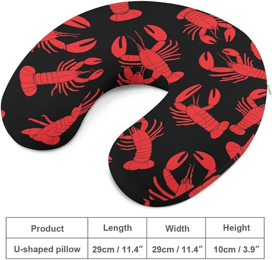 Soft Polyester Compact Neck Pillow, Red Lobster Black Art U-Shaped, Cervical Support for Home Car Travel Sleep, Machine Washable Comfort Design