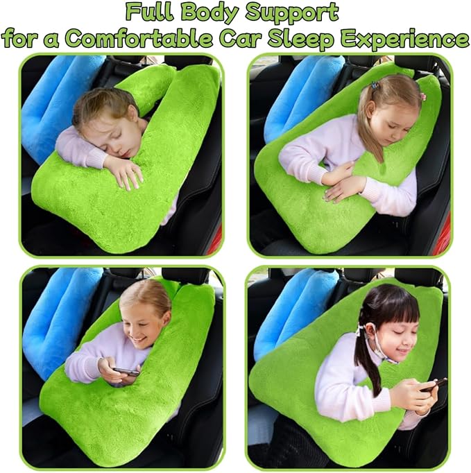 Sexysamba Travel Pillow with Sleep Mask Set Car Pillow Kids Travel Pillow for Sleeping U Shaped Car Seat Pillow Head Neck Body Support for Kids and Adults Road Trip Accessories,Green