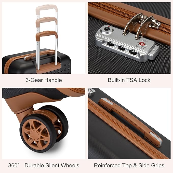 Kono 24 Inch Luggage Medium checked Lightweight Hardside Suitcase with Spinner Wheels & Built-in TSA Lock, Black