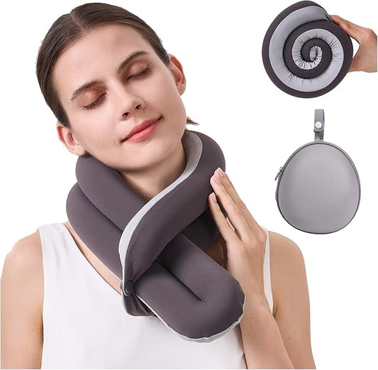 Travel Pillow, Neck Pillow – Ergonomic Memory Foam Pillow for Airplane, Adjustable & Ultra-Lightweight with Dual-Sided Fabric for Flight, Car, and Office Use, Grey