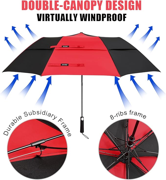 G4Free 62inch Portable Golf Umbrella Automatic Open Large Oversize Vented Double Canopy Windproof Waterproof Sport Umbrellas(Red/Black)
