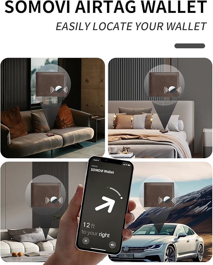 Mens Wallet with AirTag Holder, Genuine Leather Bifold RFID Blocking Wallet for Men - 2 ID Window 13 Cards Holders 1 Gift Box, AirTag Not Included