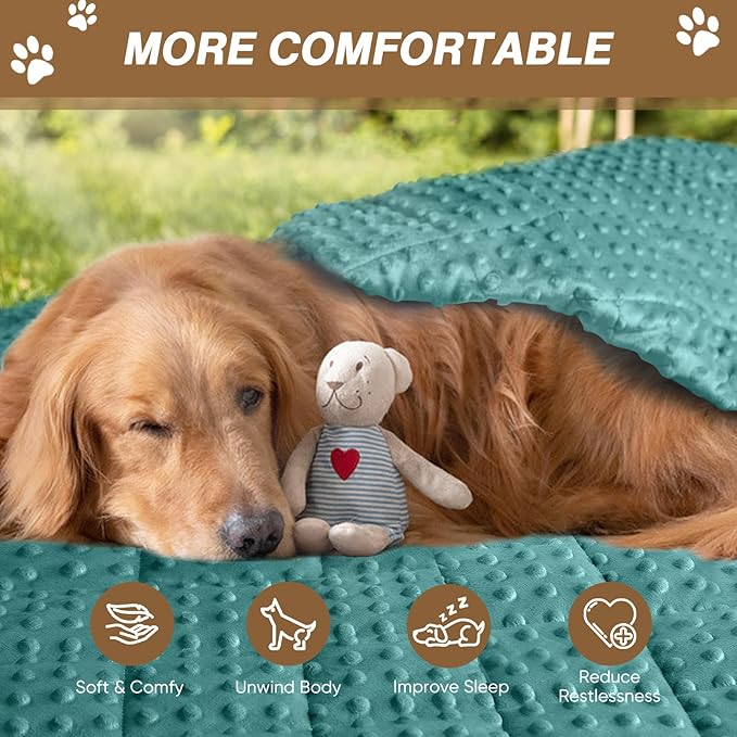 yescool Weighted Blanket for Dogs, 7 lb Thunder Blankets Shirt for Dogs, 40 x 60 inch Large Puppy Blanket for 65-100lb, Weighted Pet Blankets for Thunderstorms, Fireworks and Construction Noise, Teal