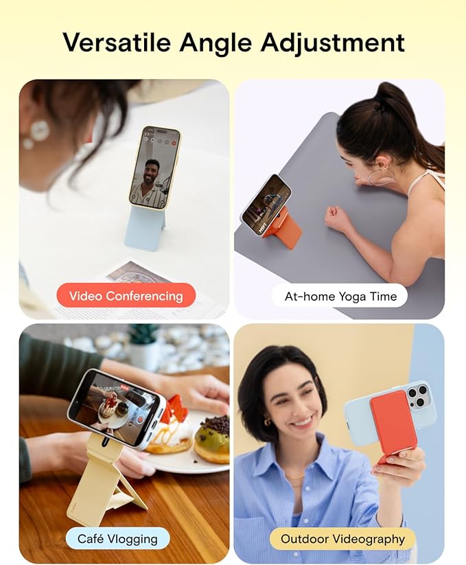 MOFT Phone Tripod Stand Selfie Stick for iPhone, Multi-Angles iPhone Stand, Lightweight & Portable Phone Holder, Strong Magnets, MOVAS Vegan Leather, Travel Essentials, Panna Cotta (Without Card Slot)