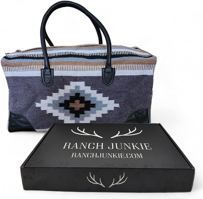 Aztec Large Weekender Southwestern Duffel Bag Saddle Blanket Bag 100% Leather Handles (Verlie)