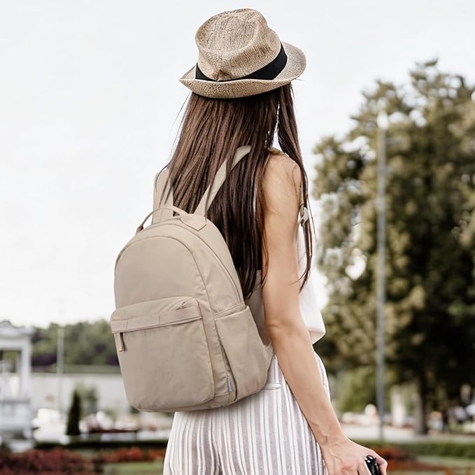 G4Free Small Nylon Backpack for Women Men, Lightweight Backpack Daypack for Travel Work Hiking, Khaki