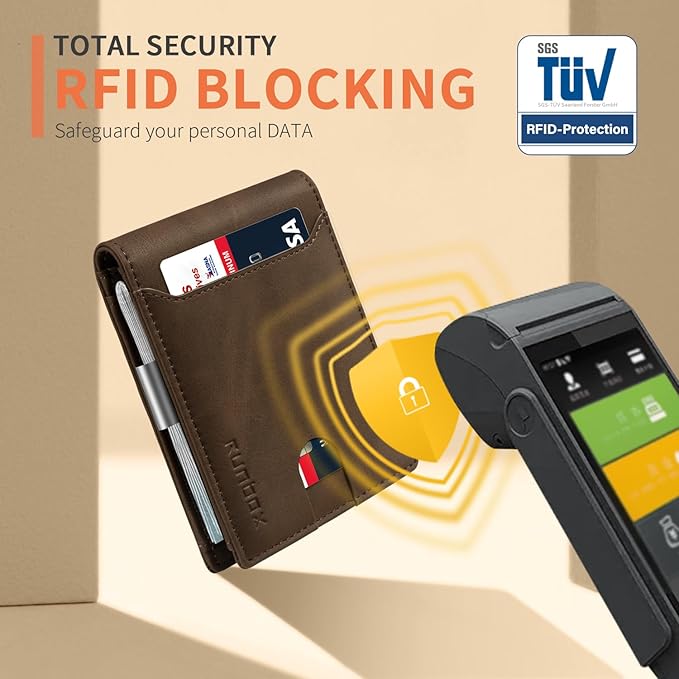 RUNBOX Slim Wallets for Men - Leather Money Clip Mens Wallet - RFID Blocking Front Pocket Bifold Wallet - Thin Credit Card Holder with Gift Box