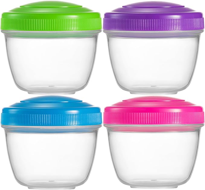 Snack Containers (4 Set) - 4.75 Oz Small Food Storage Cups with Lids - Fruit, Nuts, Sauce, Condiments & Salad Container for Lunch Box - Reusable Dessert Cups, Microwave & Freezer Friendly, BPA-free