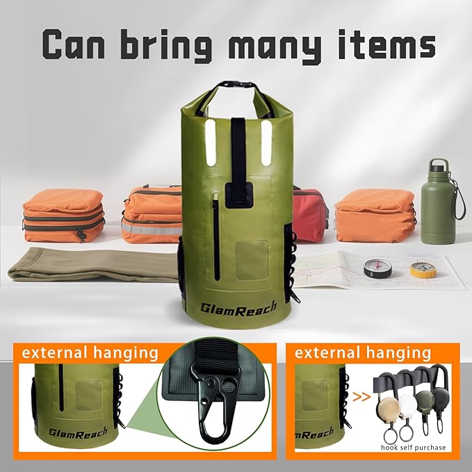 waterproof backpack 55L- Heavy Duty & Dirt Resistant Roll Top Sack, Essential Gear for Kayaking, Hiking, Camping, Beach Travel with 2L dry bag (Green, 55L)
