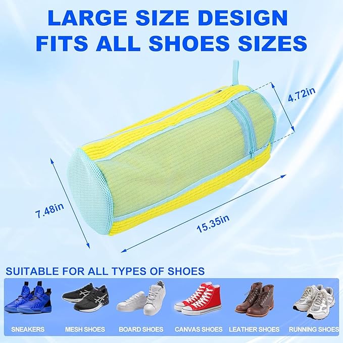 Shoe Washing Machine Bag - Set of 2 Shoe Washing Bags, Side Mesh for Insoles Sock, 360° Deep Clean Laundry Bag, Reusable Shoe Bag for Washing Machine, Shoe Cleaning Bag for Sneakers