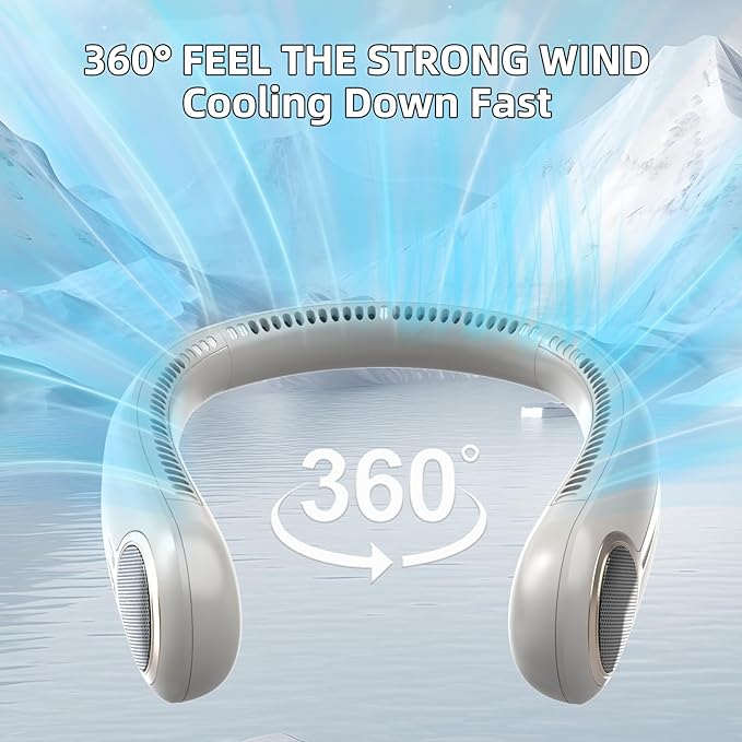 Portable Neck Fan,Hands Free Personal Wearable Bladeless Fan,6000mAh USB Rechargeable,360° Cooling,LED Display,4-Speeds,Birthday Gifts for Men Women Dad Mom,Christmas Gifts (Light grey)