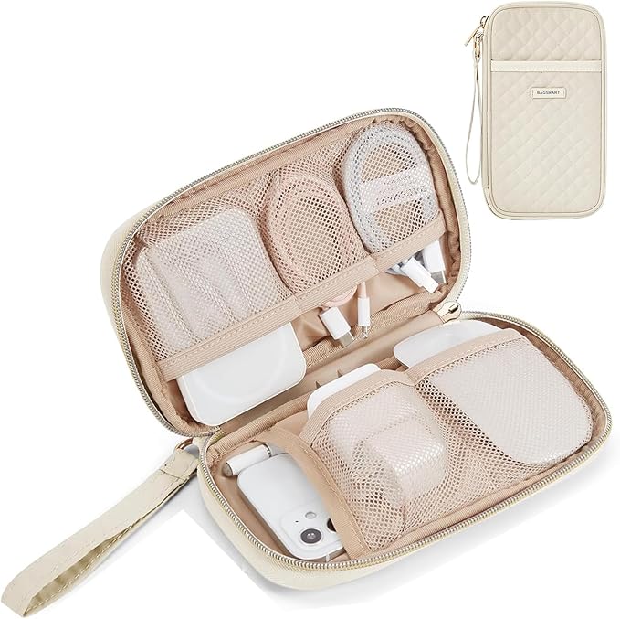 BAGSMART Cord Organizer Travel Cable Organizer Bag Tech Electronic Organizer Travel Case, Travel Essentials for Charger, Cable, Phone, Flash drive, Single Layer - Beige