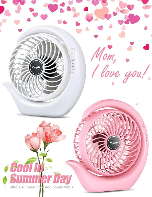 Viniper Portable Rechargeable Fan, Small Desk Fan : 3 Speeds & about 8-24 Hours Longer Working, 180 Rotation, Portable Desktop Fan Small but Mighty, Strong Wind (White, Light Black Blade)6.2 Inch