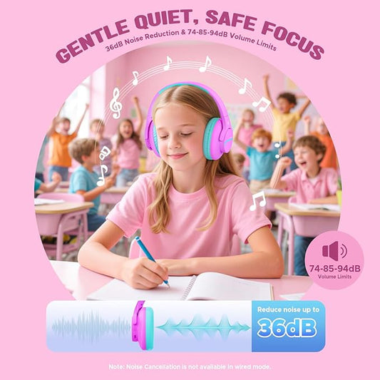 Nova1Lite Kids Wireless Active Noise Cancelling Headphones, Bluetooth 5.3, Safe Volume 74/85/94dB, Real 40H Battery, Type-C Fast Charging, boy Girl Built-in Mic for School Travel Airplane