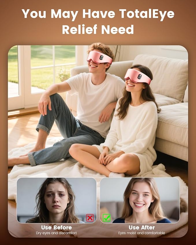 Heated Eye Mask - Cordless Eye Mask for Dry Eyes, Eye Relief, Improved Sleep, Timed Shutdown, 4 Temperature, Washable Eye Heating Pad for Travel, Removable for Cleaning - Dark Pink