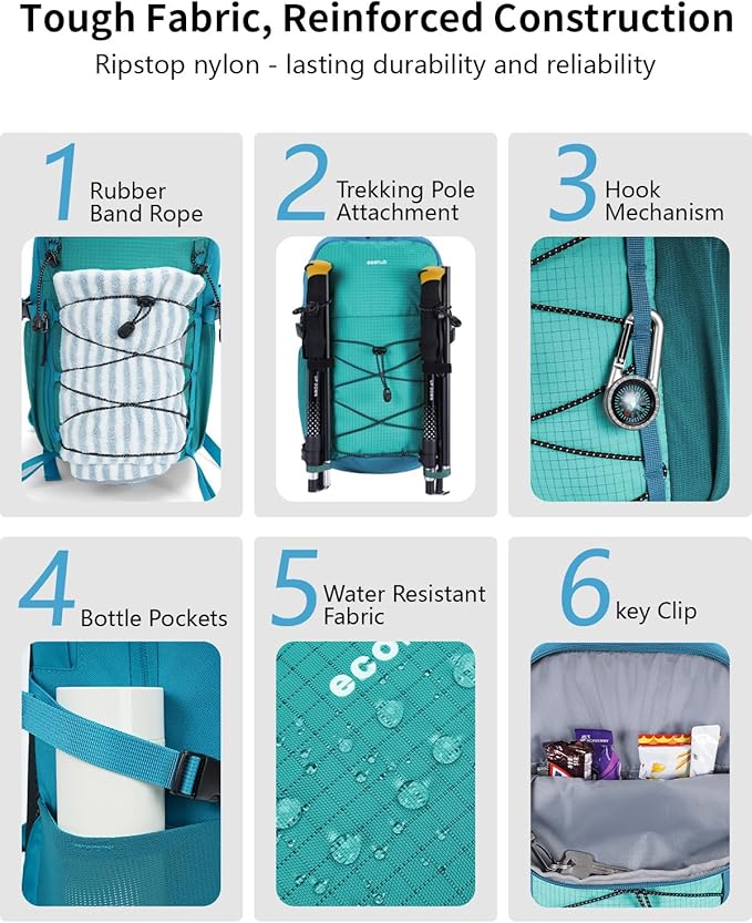 ECOHUB Small Hiking Backpack for Men Women, 20L Lightweight Travel Backpacks Water Resistant Camping Cycling Hiking Daypack