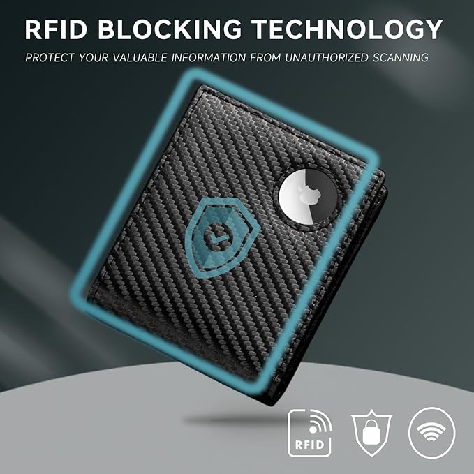 Mens Wallet with AirTag Holder, Genuine Leather Bifold RFID Blocking Wallet for Men - 2 ID Window 13 Cards Holders 1 Gift Box, AirTag Not Included