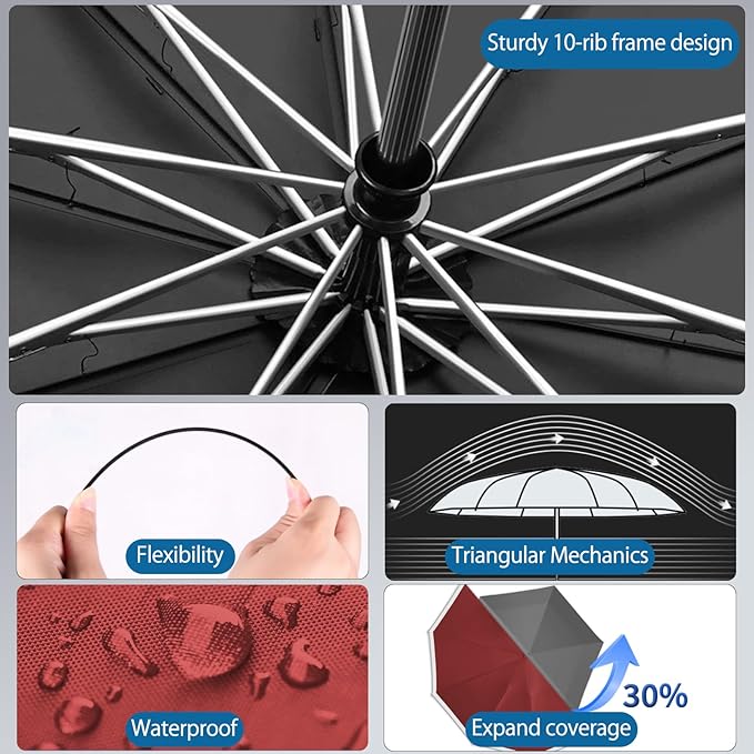 Travel Umbrella for Rain, Automatic Folding Windproof Umbrella with Case - Compact Reverse with 360° Reflective Stripe, Light & Portable Durable for Women & Men