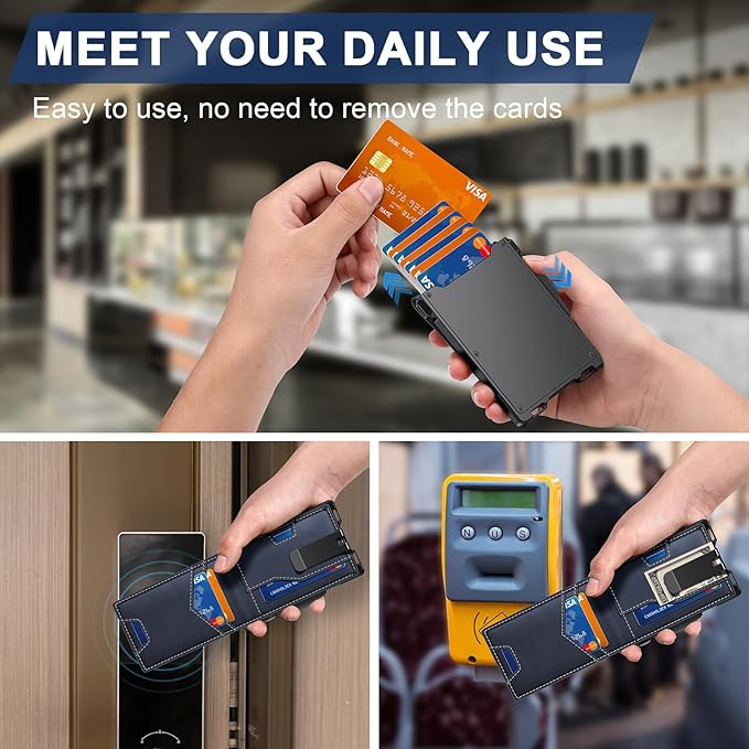 Wallet for Men, Minimalist Slim Mens Wallet with Money Clip, RFID Blocking Smart Pop Up Card Wallet with ID Window, Compact Bifold Wallet,Metal Aluminum Credit Card Holder