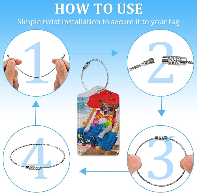 2 Pack Luggage Tag for Suitcase,Funny Dog Luggage Tag with PU Leather Privacy Cover ID Label & Stainless Steel Loop for Women Men Travel Bag Suitcase