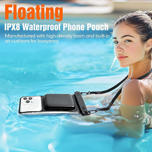 Niveaya Floating Waterproof Phone Pouch - 2 Pack Waterproof Dry Bag Case-Up to 8.5", Waterproof Phone Case with Adjustable Lanyard, Vacation Beach Swimming Pool Kayak Cruise Travel Essentials