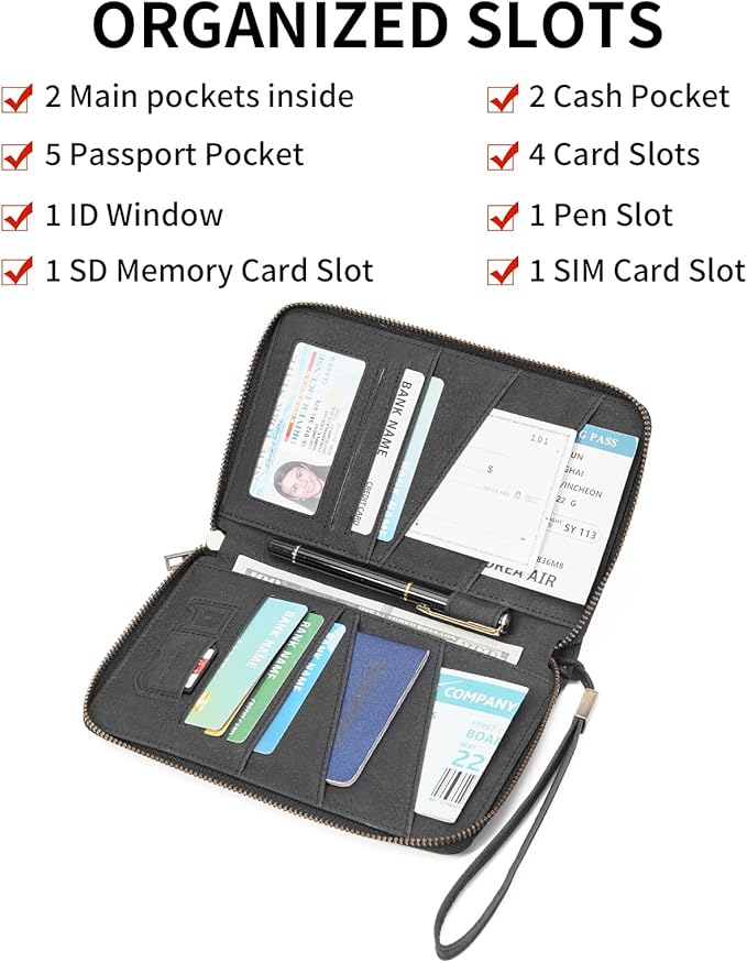 Family Passport Holder Wallet RFID Blocking Zippered Passport Wallet,Women and Men Travel Wallet Ladies Passport Cover