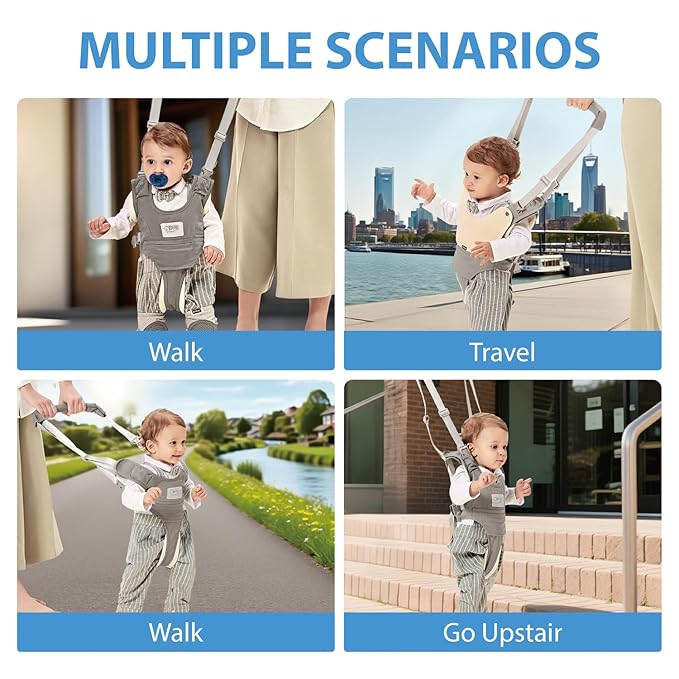 Baby Walking Harness-Handheld Assistant Belt- Toddler Infant Walking Aid for Trainer & Support 7-24 Month Old (all-season-Gray-1819)