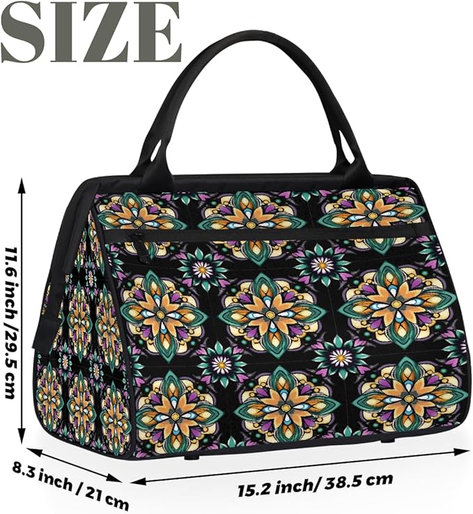 Large Travel Duffle Bag for Women Men,Waterproof Weekender Overnight Bag Carry on Tote Bags for Gym Sport Business Trip,Mexican Floral Tile Duffel Bags