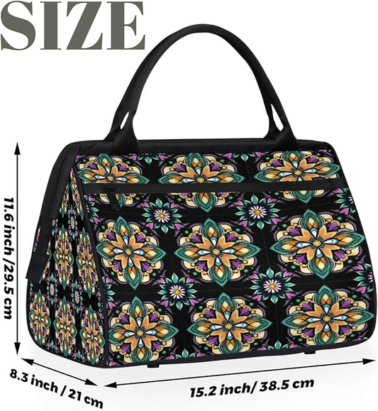 Large Travel Duffle Bag for Women Men,Waterproof Weekender Overnight Bag Carry on Tote Bags for Gym Sport Business Trip,Mexican Floral Tile Duffel Bags