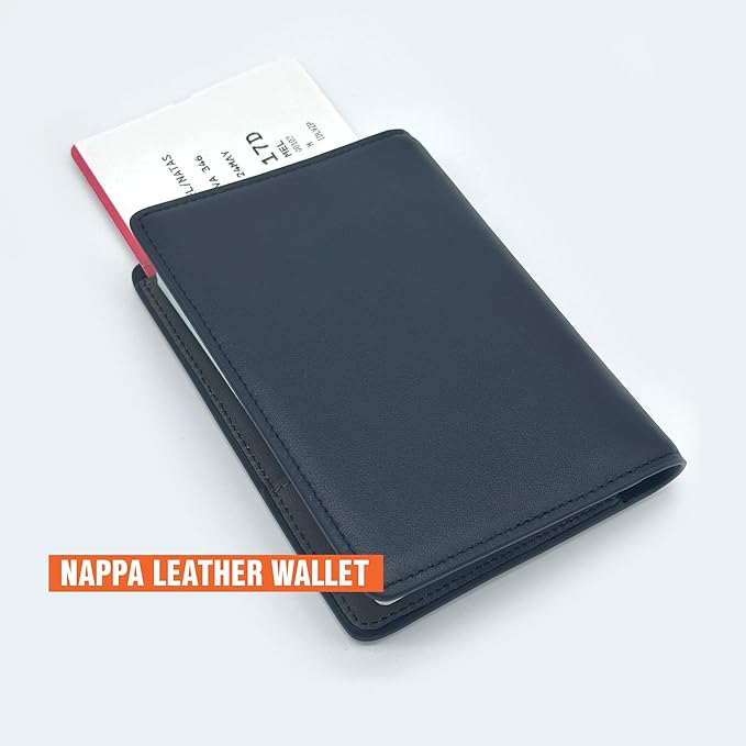 Passport holder for travel, Genuine Nappa Leather Passport Cover with RFID blocking. A must-have Airport Travel safety essentials for both men and women.(Black/Gray)