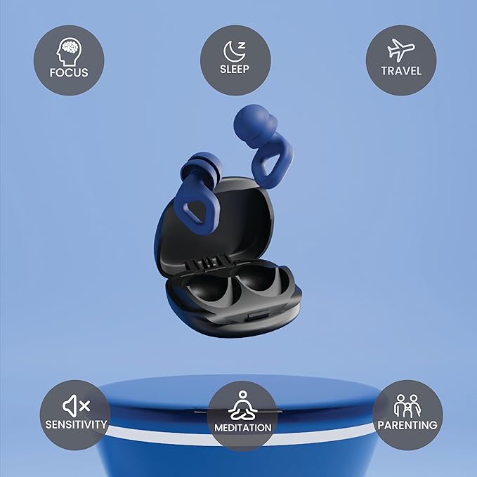 Zenz Unwind Pro Ear Plugs for Sleeping Noise Reduction – Soft Silicone Reusable Earplugs for Sleep, Focus & Work – 35dB Noise Reduction with Storage Case – XS/S/M/L Eartips (Lagoon Navy, One Size)