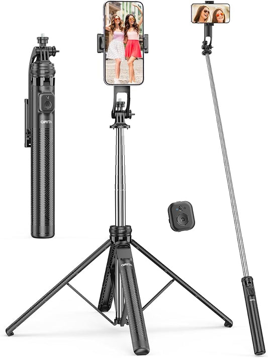 71" Selfie Stick Tripod, All in One Quadripod with Remote & Phone Holder, Extendable Cell Phone Tripod, Travel Tripod Stand Compatible with for Cell Phone & Camera, iPhone, Android,Video Recording