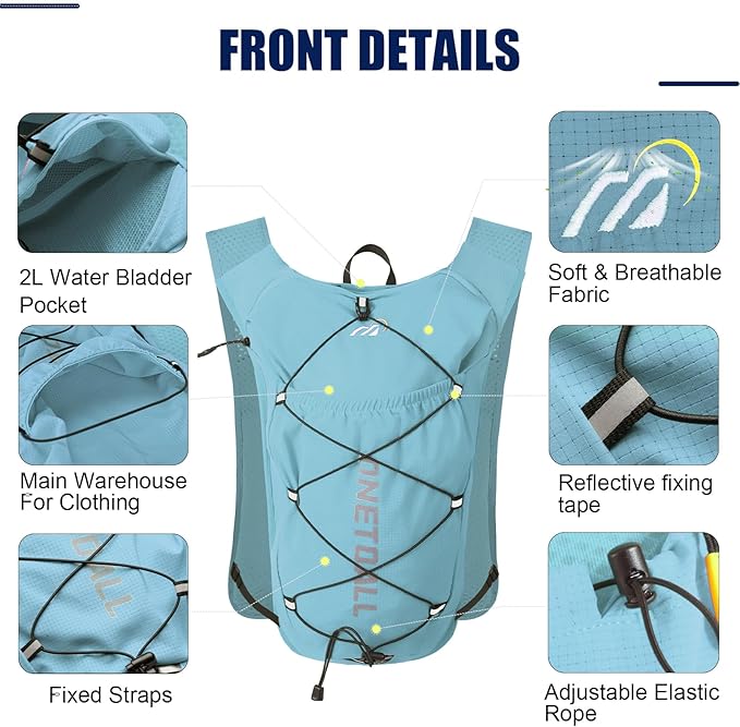 Running Vest for Women & Men, 6L Hydration Backpack with 2L Water Bladder, Lightweight Water Backpack for Trail Running, Marathon, Hiking, Cycling, Jogging, Adjustable Fit