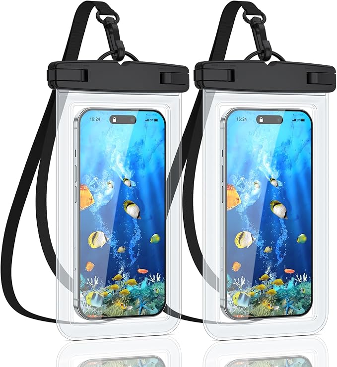 2 Pack Waterproof Phone Pouch for iPhone 17 16 15 14 13 12 11 Pro Max Plus Air, IPX8 Cellphone Dry Bag with Detachable Lanyard for Beach Cruise Ship Travel Essentials (Clear+Clear)