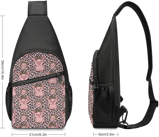 SWEET TANG Sling Backpack for Women, Cute Multipurpose Crossbody Shoulder Bag, Comfortable and Lightweight Adjustable Travel Hiking Daypack Cute Pig Leopard Print Pink