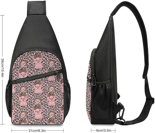 SWEET TANG Sling Backpack for Women, Cute Multipurpose Crossbody Shoulder Bag, Comfortable and Lightweight Adjustable Travel Hiking Daypack Cute Pig Leopard Print Pink