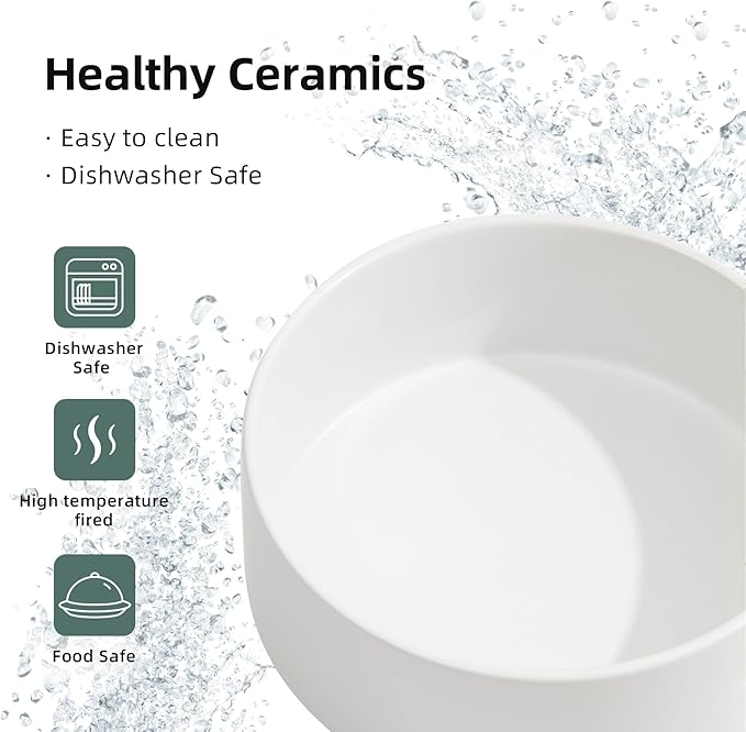 Ceramic Raised Dog Bowl Set, Elevated Dog Bowl with Stand, Food and Water Bowl for Large Breed Dogs, Weighted Pet Dishes(8.2'',60OZ, White)