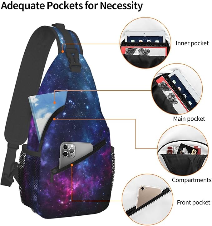 QFXUYNG Purple Galaxy Adult Sling Bag Unisex Chest Bags Crossbody Backpack Casual Daypacks Shoulder Bag for Women Men Cycling Hiking Travel