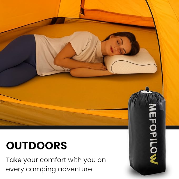 Memory Foam Travel Pillow with Washable Cover & Carry Bag – Compact, Soft & Breathable Neck Pillow for Airplane, Camping & Car (White- Without Spare Cover, 13.8x11.8x3.9/3.1 inches)