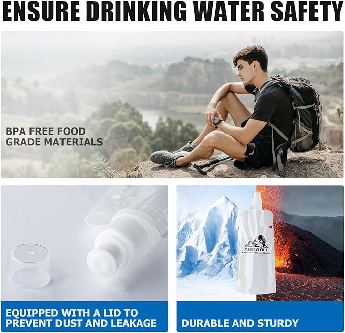 17oz Collapsible Water Bottles, 6-Pack Reusable Travel Foldable Water Bottles for Hiking Camping Running Bike, BPA-Free Water Bottle, White