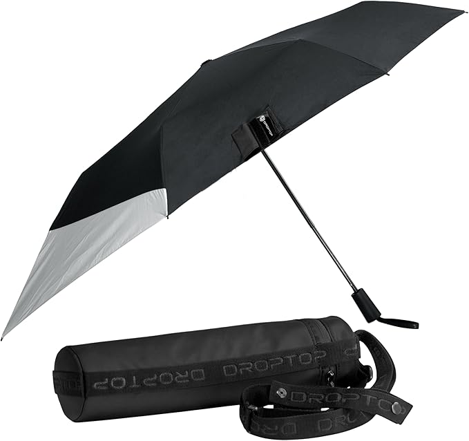 DROPTOP Windproof Compact Umbrella | Plus Crossbody Bag with Leakproof Lining | Hands-Free Carry for Wet or Dry Umbrellas | No Drips, No Hassles, Black
