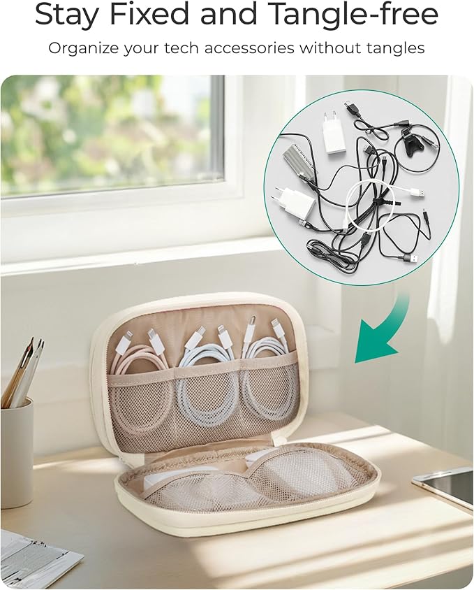 BAGSMART Electronics Organizer Travel Case, Cord Organizer for Women, Travel Cable Bag (Beige)