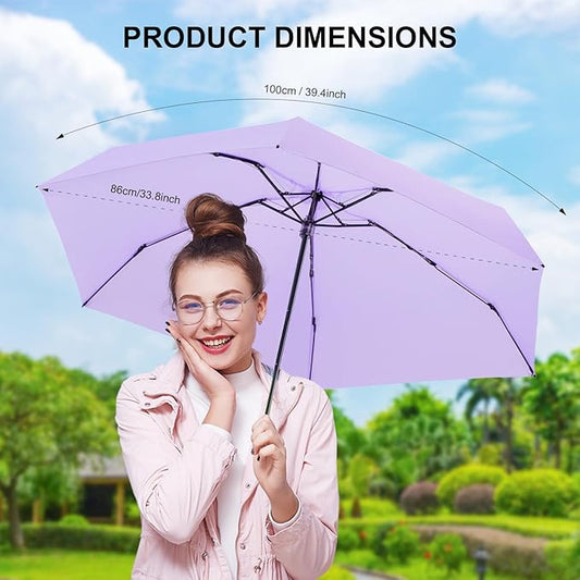 LEAGERA Compact Mini Travel Umbrella with Case - Mini Umbrella for Purse, Small Lightweight &Tiny Design Perfect for Parasol Outdoor Sun&Rain Umbrellas, Light Purple Color