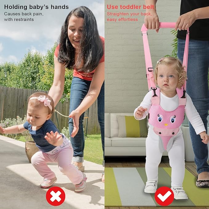 IULONEE Baby Walking Harness Breathable Handheld Kids Toddler Helper Assistant Adjustable Infant Walker Help Baby Walk Stand Up Child Learning Belt for 8-24 Month Old Babies Activity (Pink)