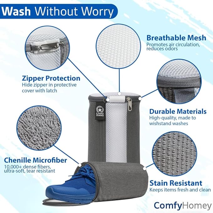 ComfyHomey Shoe Laundry Bag Set: 2 Pack Shoe Washing Machine Bag + Reusable Dryer Mesh Bag | Durable, Tear-Resistant, Reinforced Zipper | 360° Clean for Sneakers, Tennis & Gym Shoes, Easy & Safe Wash