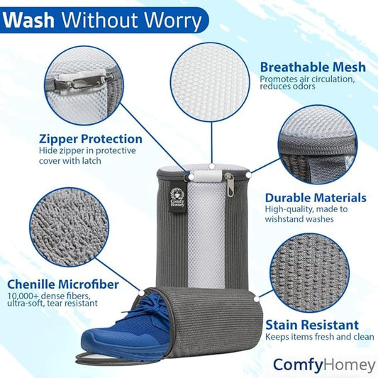 ComfyHomey Shoe Laundry Bag Set: 2 Pack Shoe Washing Machine Bag + Reusable Dryer Mesh Bag | Durable, Tear-Resistant, Reinforced Zipper | 360° Clean for Sneakers, Tennis & Gym Shoes, Easy & Safe Wash