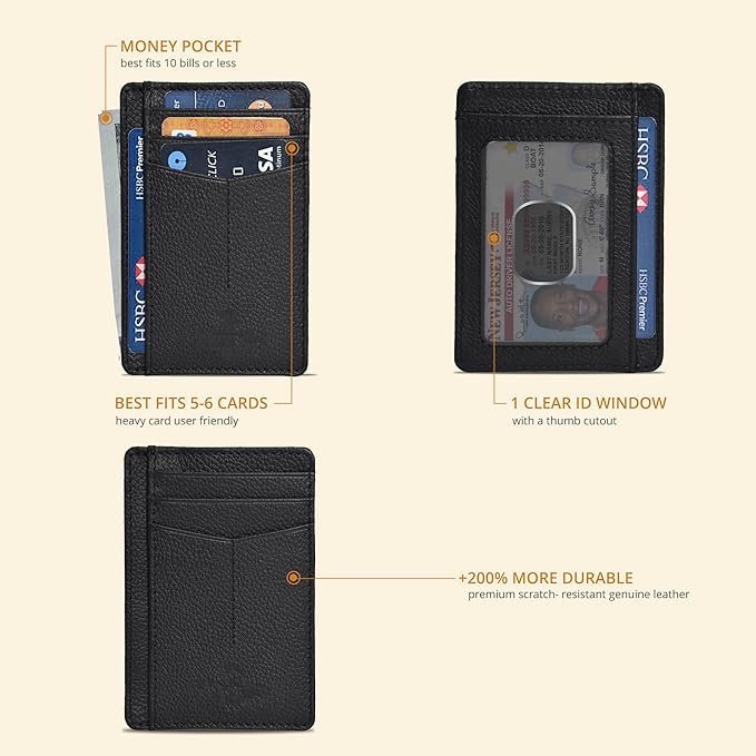 Oak Leathers Leather Slim Minimalist Wallet for Men & Women RFID Front Pocket Leather Card Holder Wallets