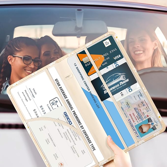 CoBak Car Registration and Insurance Holder - Vehicle Glove Box Car Organizer,Auto Truck Comparment Accessories Case with Magnetic Closure for Essential Document,Driver License,Cards
