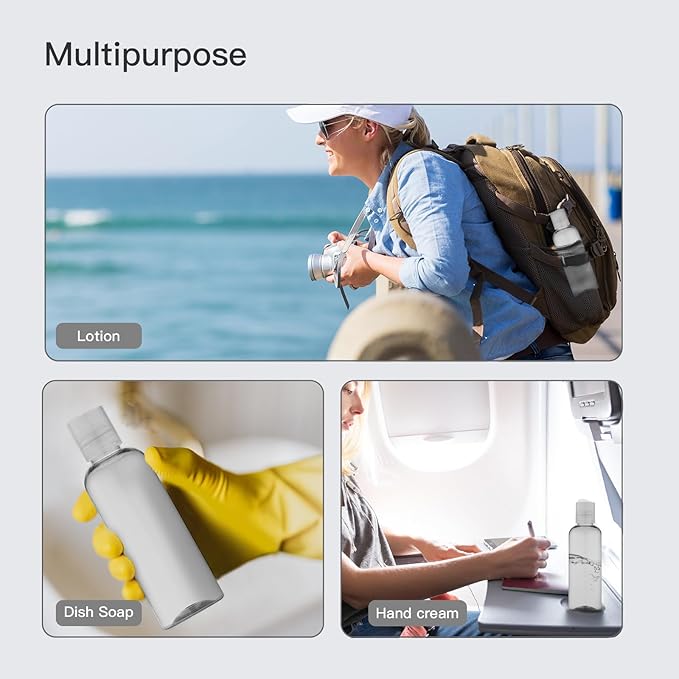 Travel Bottles for Toiletries 3.4 oz - Travel Size Containers for Shampoo Plastic - Small Empty Lotion Squeeze Bottle for Liquid TSA Approved - Leak Proof Mini Conditioner Refillable Clear 100ml