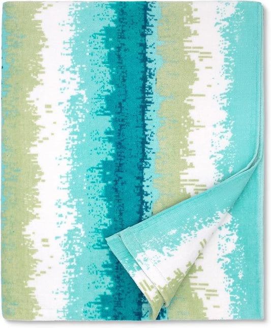 cabanana Large Beach Towel Oversized - Cotton Velour 35 x 70 Inch Coast Waves Camo Striped Terry Pool Towel, Cabana Soft Swimming Towel for Adults Women Men (Teal Green)